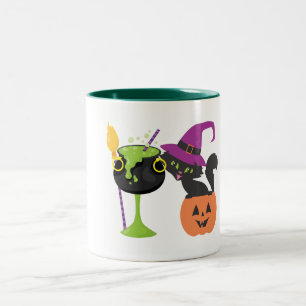 Customisable Halloween Witch Brew Black Cat Two-Tone Coffee Mug