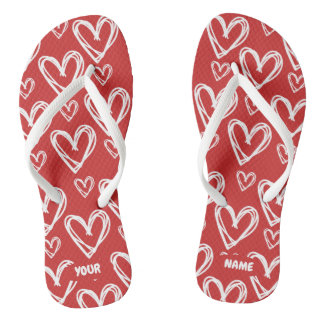 Customisable Hand-Drawn Heart Flip-Flops Thongs