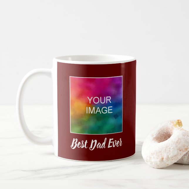 Customisable Hand Script Dark Red Best Dad Ever Coffee Mug (With Donut)