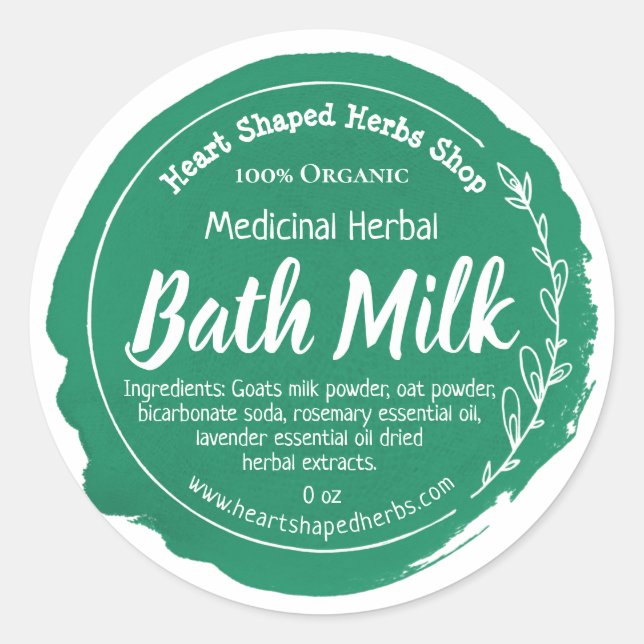 Customisable Handmade Herbal Bath Milk Label (Front)