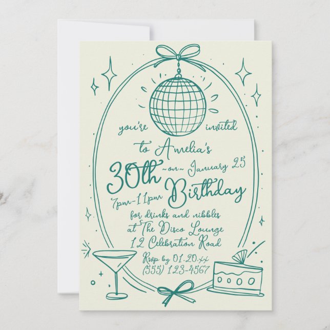 Customisable Handwritten 30th Birthday Invitation (Front)