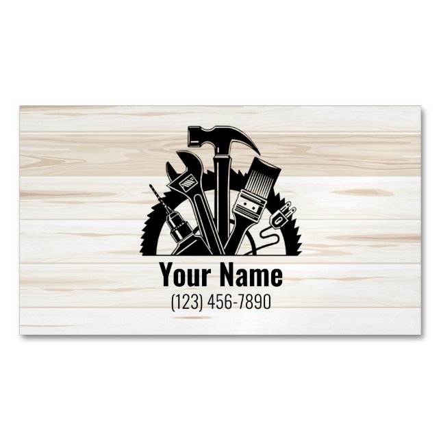 Customisable handyman tools wood 	Magnetic business card (Front)