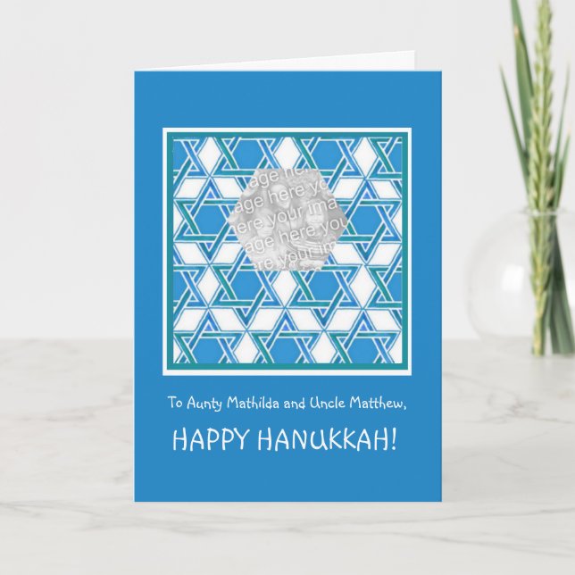 Customisable Hanukkah Photo Card, Star of David Holiday Card (Front)