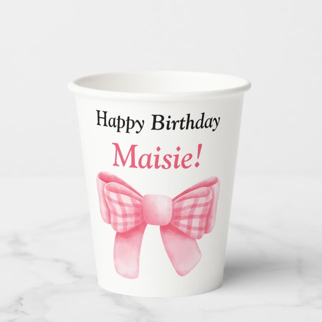 Customisable Happy Birthday Bow Paper Cup (Front)