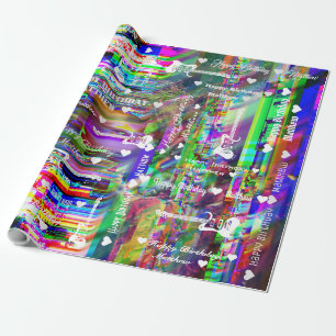 Customisable Happy Birthday Colourful Glitch Guita Wrapping Paper