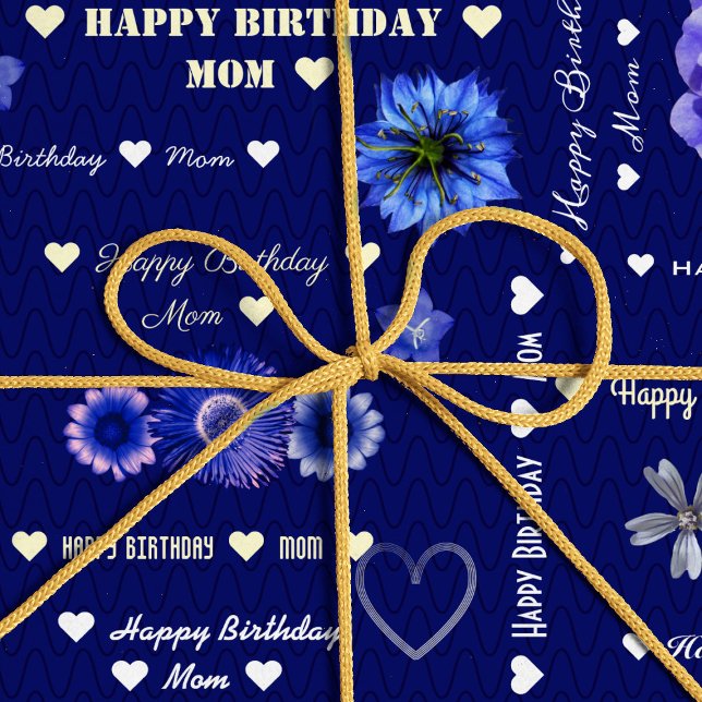 Customisable Happy Birthday Mum Navy Dark Floral Wrapping Paper (Creator Uploaded)
