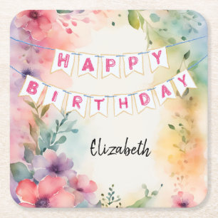 Customisable Happy Birthday Napkins Square Paper Coaster
