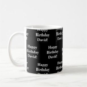Customisable Happy Birthday Text   Black & White Coffee Mug