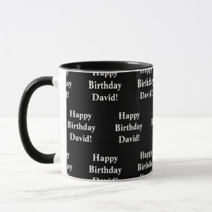 Customisable Happy Birthday Text   Black & White Mug
