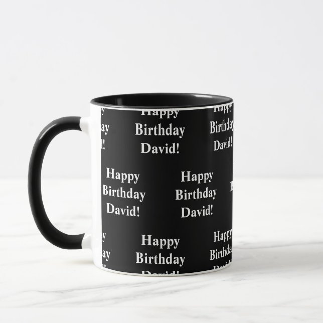 Customisable Happy Birthday Text | Black & White Mug (Left)