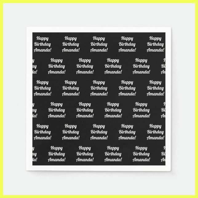 Customisable Happy Birthday Text | Black & White Napkin (Creator Uploaded)