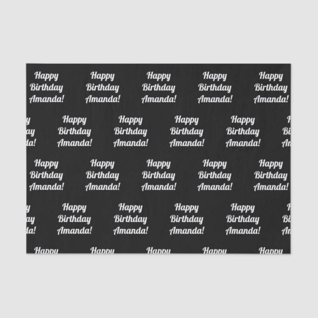 Customisable Happy Birthday Text | Black & White Tissue Paper (Front)