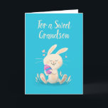 Customisable Happy Easter Card Bunny Holding Egg<br><div class="desc">This cute Easter card features an illustration of a little bunny holding a painted Easter egg. The message on the front of the card as well as the message inside the card is ready for your custom touch so that you can create personalised Easter cards for friends and relatives.</div>