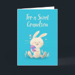 Customisable Happy Easter Card Bunny Holding Egg<br><div class="desc">This cute Easter card features an illustration of a little bunny holding a painted Easter egg. The message on the front of the card as well as the message inside the card is ready for your custom touch so that you can create personalised Easter cards for friends and relatives.</div>