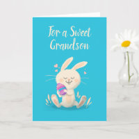 Customisable Happy Easter Card Bunny Holding Egg