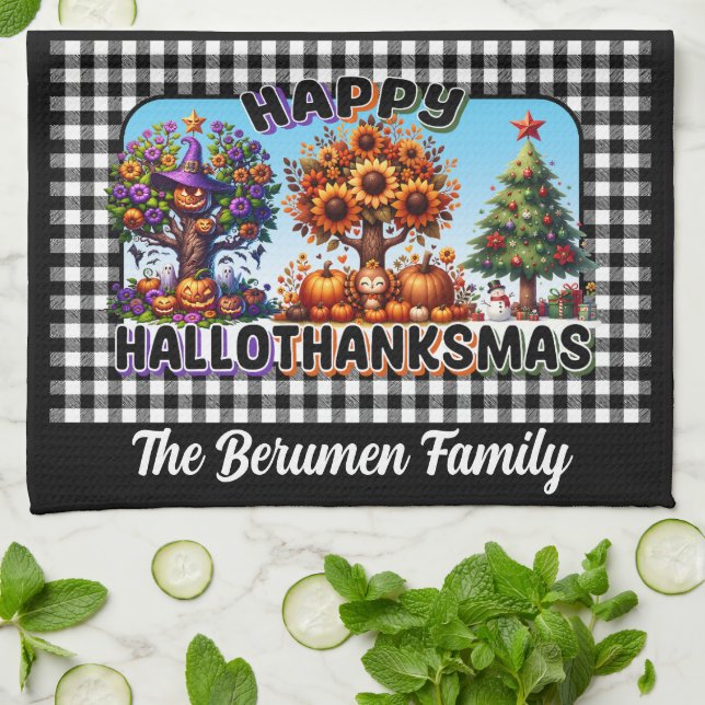 Customisable Happy Hallothanksmas Kitchen Towel (Folded)