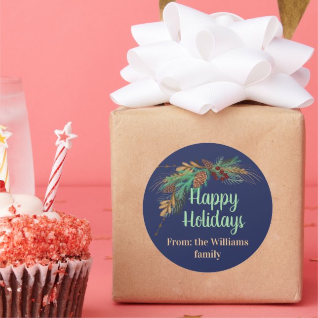 Customisable Happy Holidays from:…Sticker  Classic Round Sticker (Party)