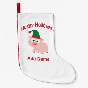 Customisable Happy Holidays! Pig elf Small Christmas Stocking