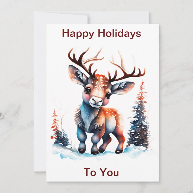 Customisable Happy Holidays Reindeer, Christmas  Holiday Card (Front)