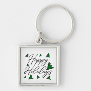 Customisable Happy Holidays with Trees Key Ring