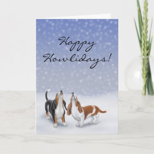 Customisable Happy Howlidays Basset Hound Dogs Car Holiday Card