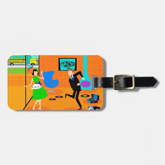 Customisable Happy Retro Parents Luggage Tag (Front Horizontal)