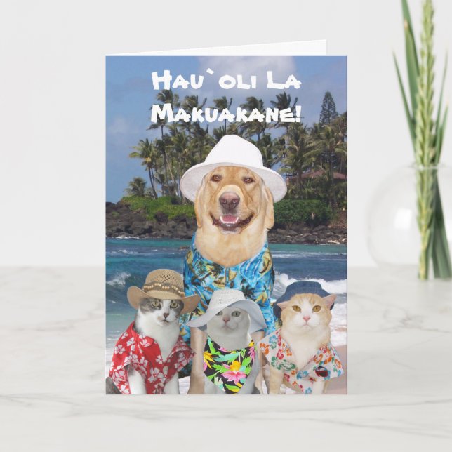 Customisable Hawaiian Yellow Lab Father's Day Card (Front)