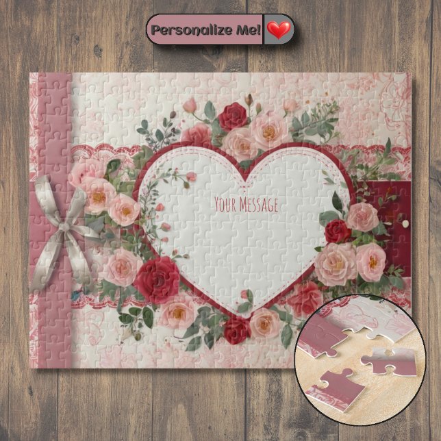 Customisable Heart and Rose Jigsaw Puzzle (Customizable Heart and Rose Jigsaw Puzzle)