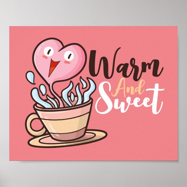 Customisable Heart Coffee Aroma Cartoon Poster (Front)