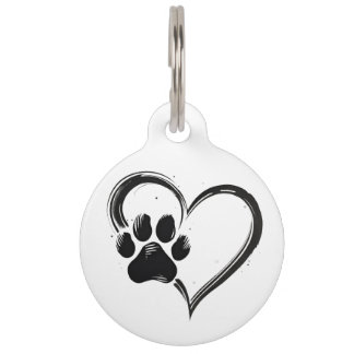 Customisable Heart Paw Print Large Dog Tag