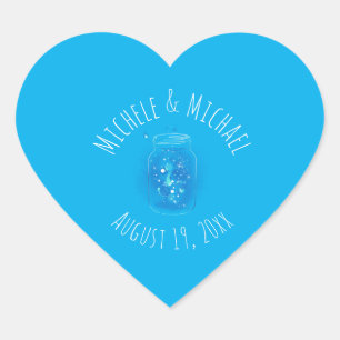 Customisable Heart Shape Wedding Firefly Mason Jar Sticker