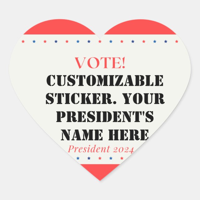 Customisable Heart Shaped President. Sticker (Front)