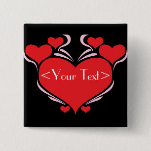 Customisable Hearts Design, <Your Text> 15 Cm Square Badge
