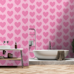 Customisable Hearts Pattern, Pink on Pastel Pink Wallpaper