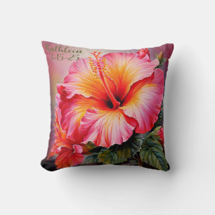 Customisable hibiscus watercolor cushion