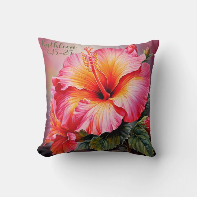 Customisable hibiscus watercolor cushion (Front)