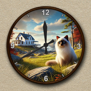 Customisable Himalayan Cat Country Scene Round Clock
