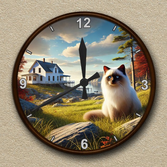 Customisable Himalayan Cat Country Scene Round Clock (Creator Uploaded)