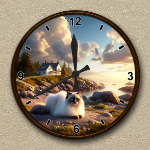 Customisable Himalayan Cat Country Scene Round Clock