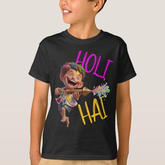 Customisable "Holi Hai" Vibrant tee for Kid Boys (Front)