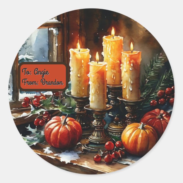 Customisable Holiday Candels Design Classic Round Sticker (Front)