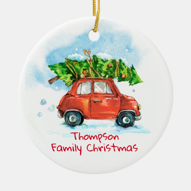 Customisable Holiday Family Christmas Tree Ceramic Ornament (Front)