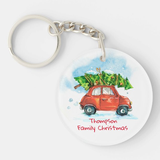 Customisable Holiday Family Christmas Tree Key Ring (Front)