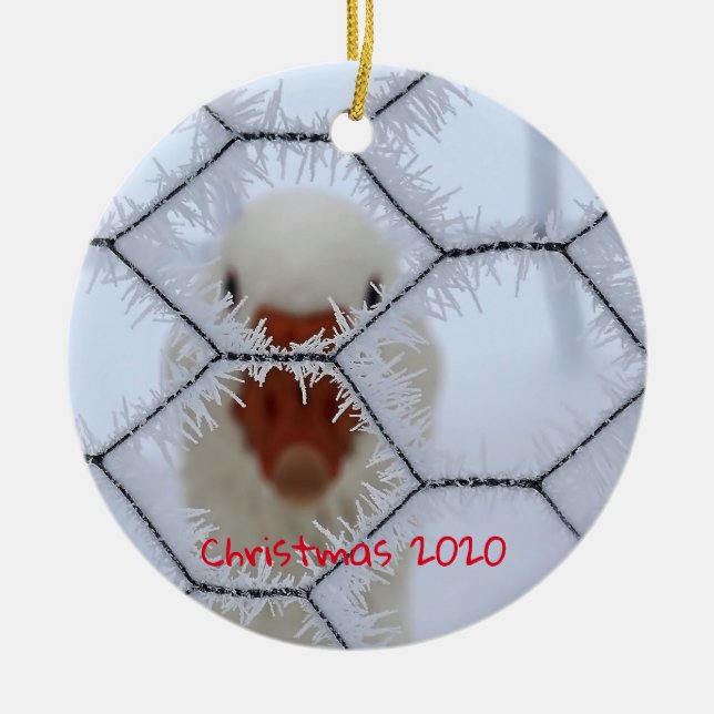 Customisable Holiday Family White Duck Frost Ceramic Ornament (Front)