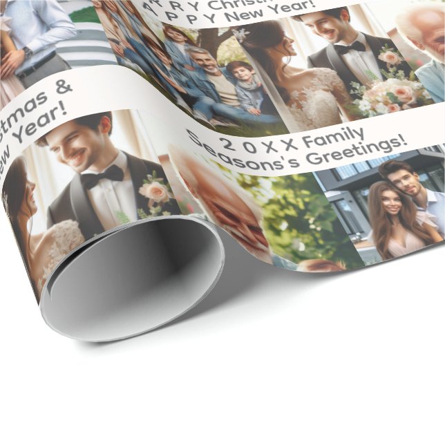 Customisable Holiday or Occasion Wish and 4 Photos Wrapping Paper (Roll Corner)