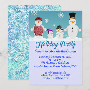 Customisable Holiday Party celebration snow family Invitation