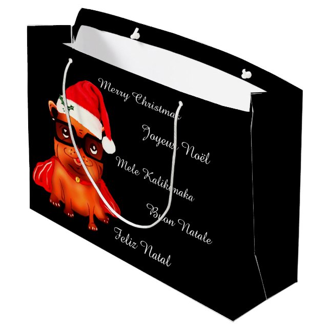 Customisable holiday santa bulldog large gift bag (Back Angled)
