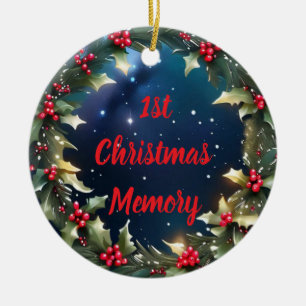 Customisable Holly Berry Wreath Keepsake Memory Ceramic Ornament