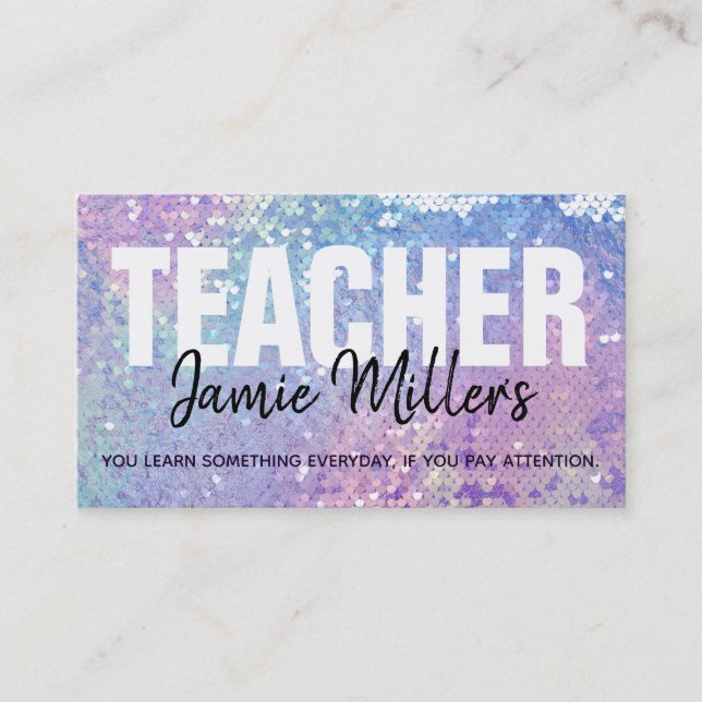 Customisable Holographic Teacher Business Cards (Front)