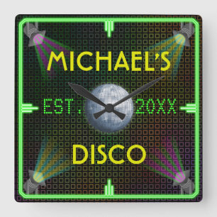 Customisable Home Bar 1970's Disco Ball Square Wall Clock